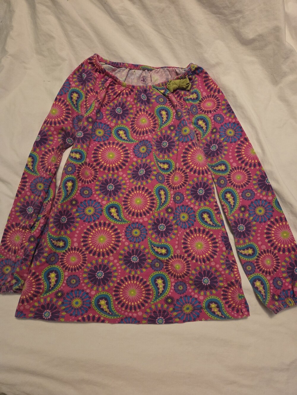 J.Khaki Girls Longsleeve Pink Multicolor Paisley Print Top Tunic Size Large